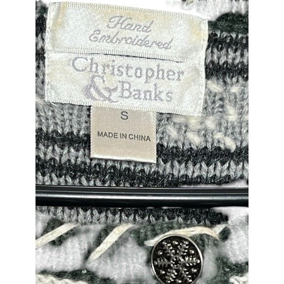 VTG Snowflake Winter Knit Button Fall Holiday Green Cardigan Hand Embroidered Sm - Picture 6 of 13